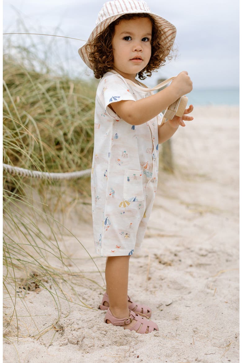 Beach Print Organic Cotton Romper, Alternate, color, SAND