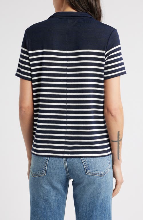 Shop Rag & Bone Stripe Knit Polo In Navy/ivory