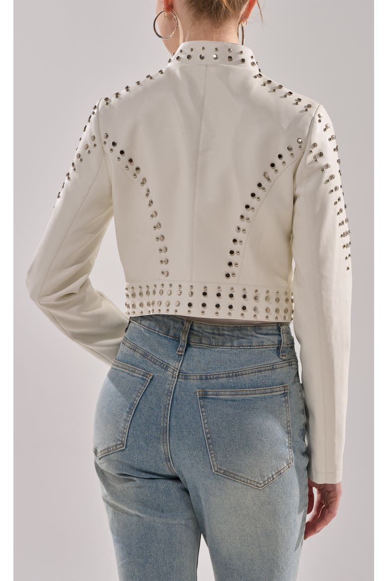 Silvina Studded Vegan Leather Jacket, Alternate, color, WHITE