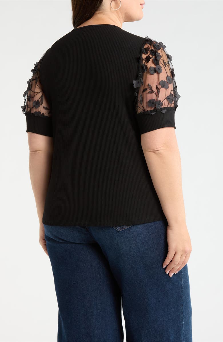 SUGARLIPS Sheer Puff Sleeve Top, Alternate, color, Black