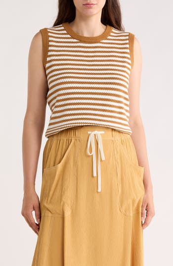 Adrianna Papell Stripe Sweater Tank in Camel/Ivory at Nordstrom Rack, Size X-Small