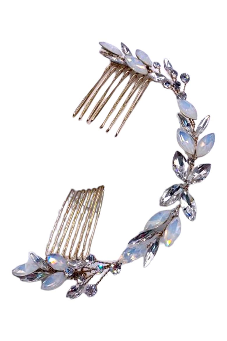 Monroe Swarovski Crystal & Opal Halo Hair Comb, Main, color, GOLD