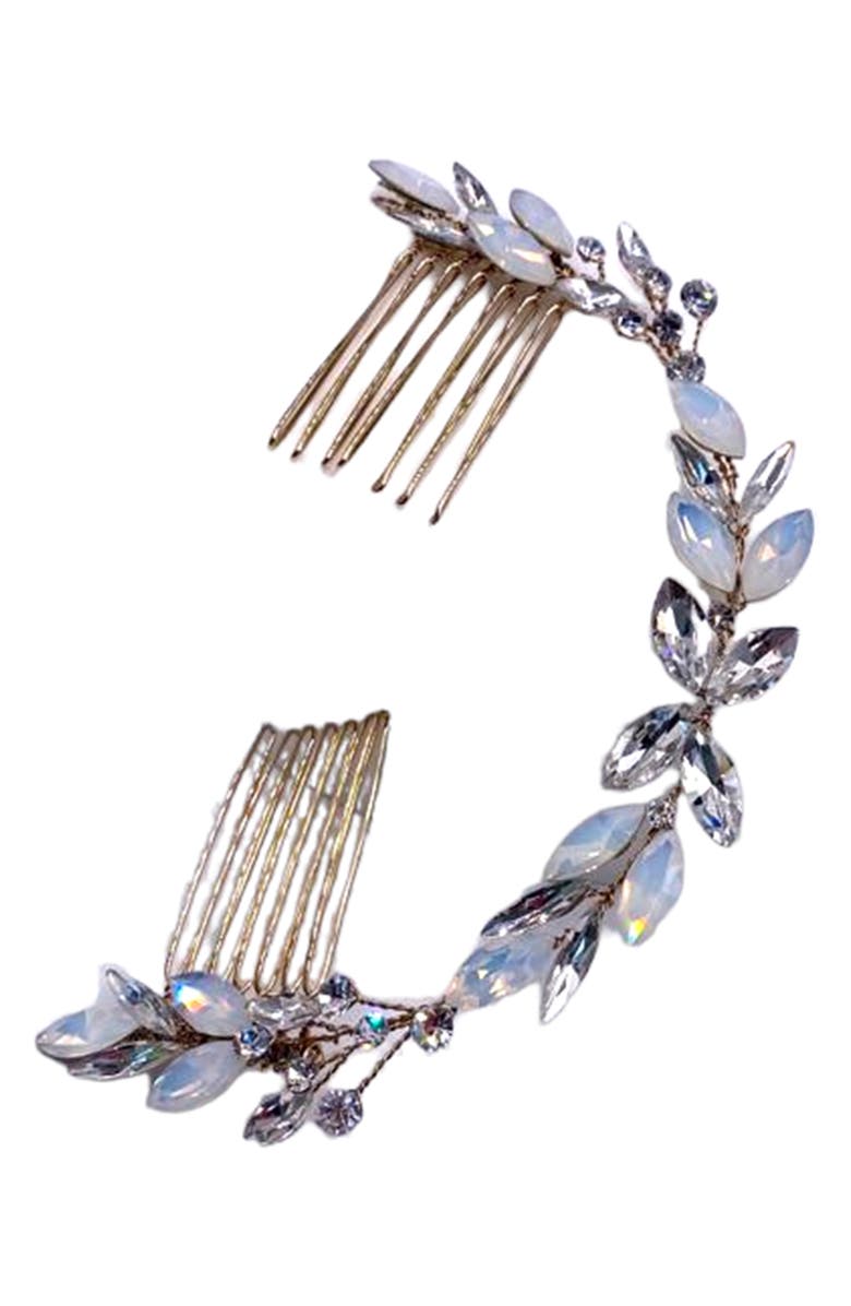 Brides & Hairpins Monroe Swarovski Crystal & Opal Halo Hair Comb, Main, color, Gold