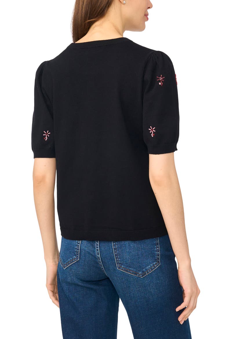 Beaded Short Sleeve Crewneck Sweater, Alternate, color, RICH BLACK