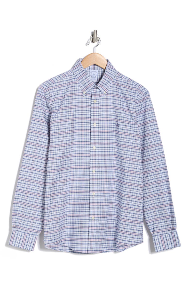 Brooks Brothers Regular Fit Non-Iron Oxford Button-Down Shirt, Main, color, Pink/Light Blue Tartan