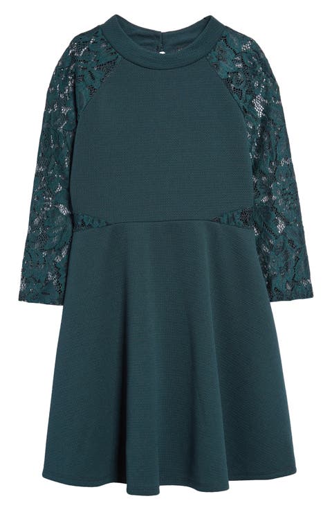 Kids' Lacy Long Sleeve Skater Dress (Big Kid)