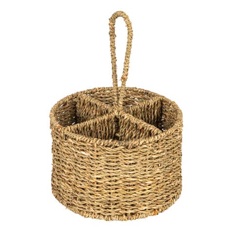 Round Seagrass Multi-Section Caddy, Natural