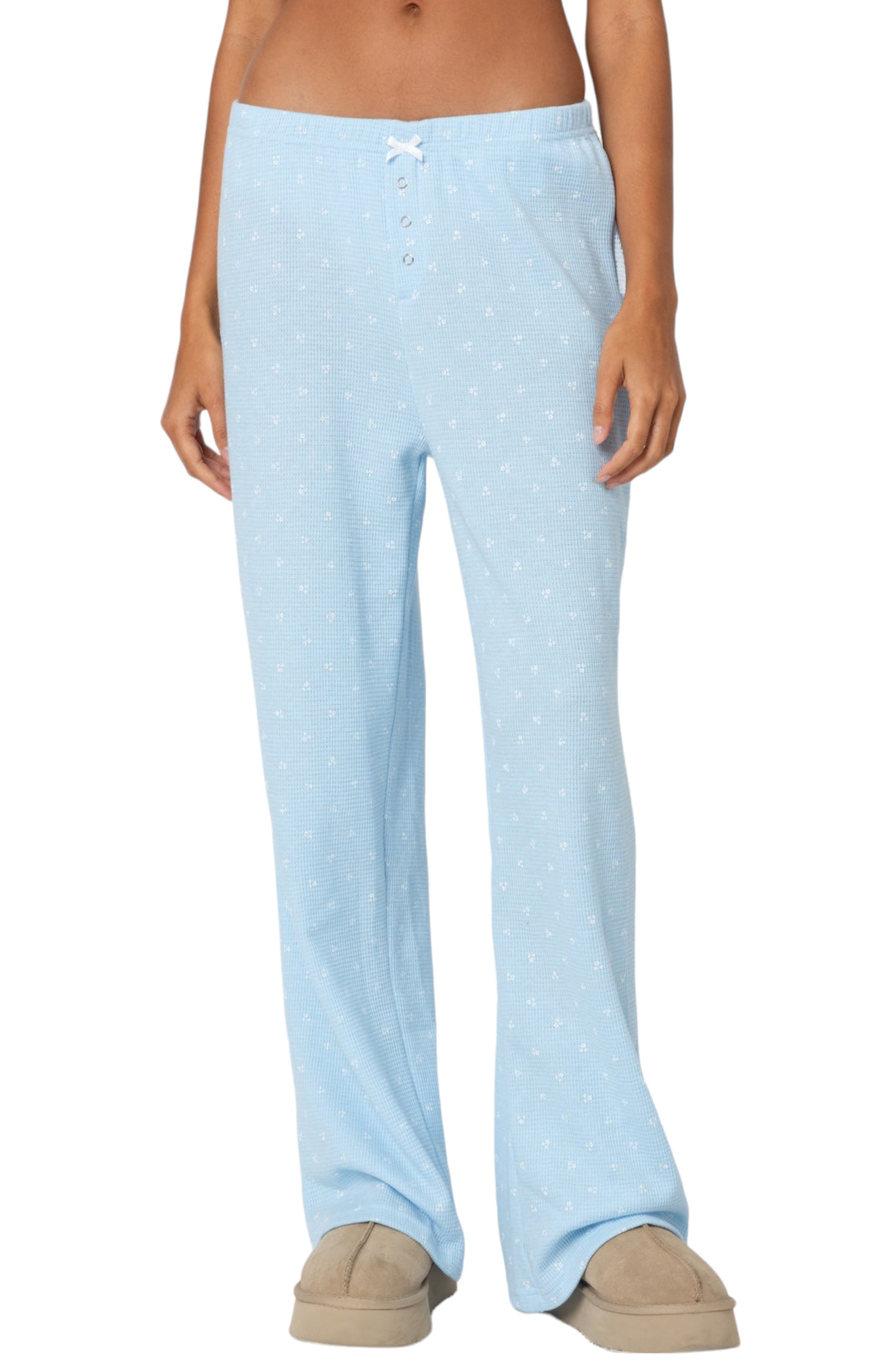 Floral Cotton Waffle Knit Pants