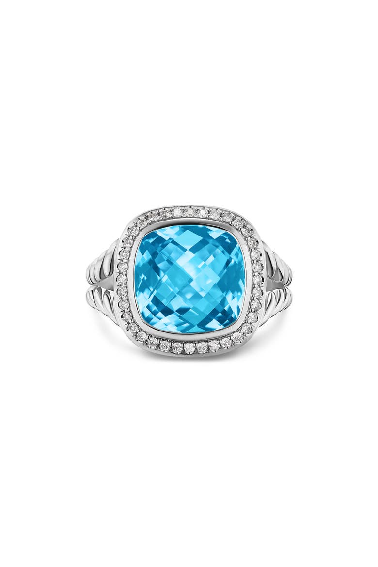 Albion® Ring in Sterling Silver with Blue Topaz & Diamonds, 11mm, Alternate, color, BLUE TOPAZ