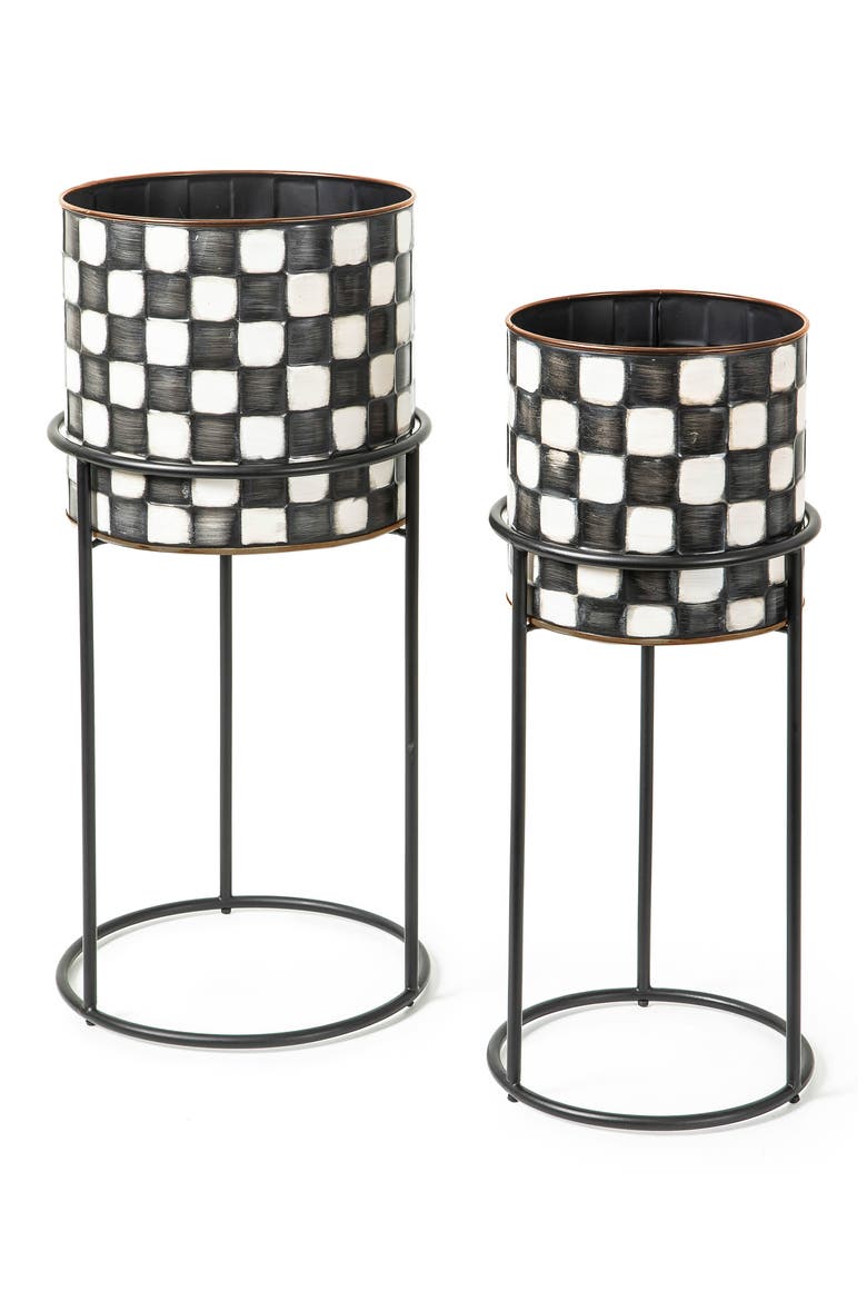 Check It Out Set of 2 Planters & Stands, Main, color, BLACK