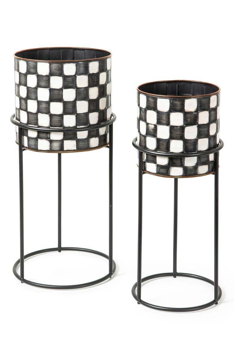 MACKENZIE CHILDS Check It Out Set of 2 Planters & Stands, Main, color, Black