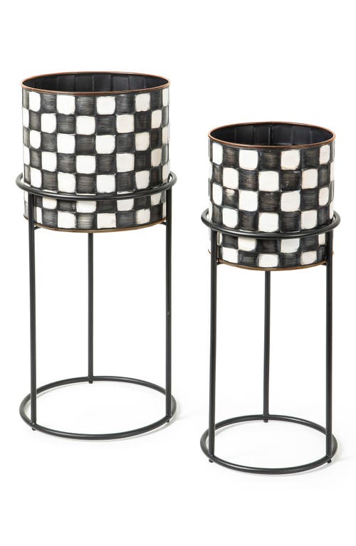 Mackenzie-childs Mackenzie Childs Check It Out Set Of 2 Planters & Stands In Black