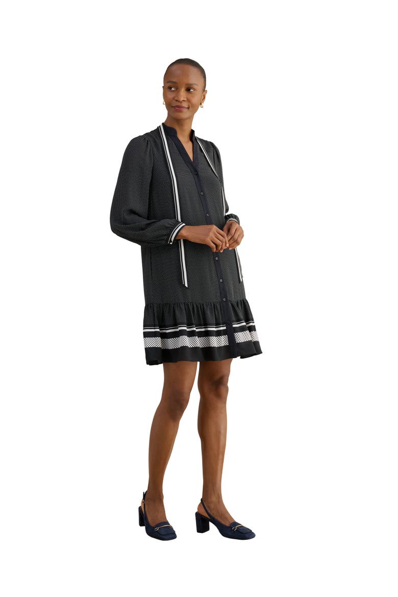 Valerie Ruffle-Hem Mini Shift Dress, Main, color, Navy Ivory