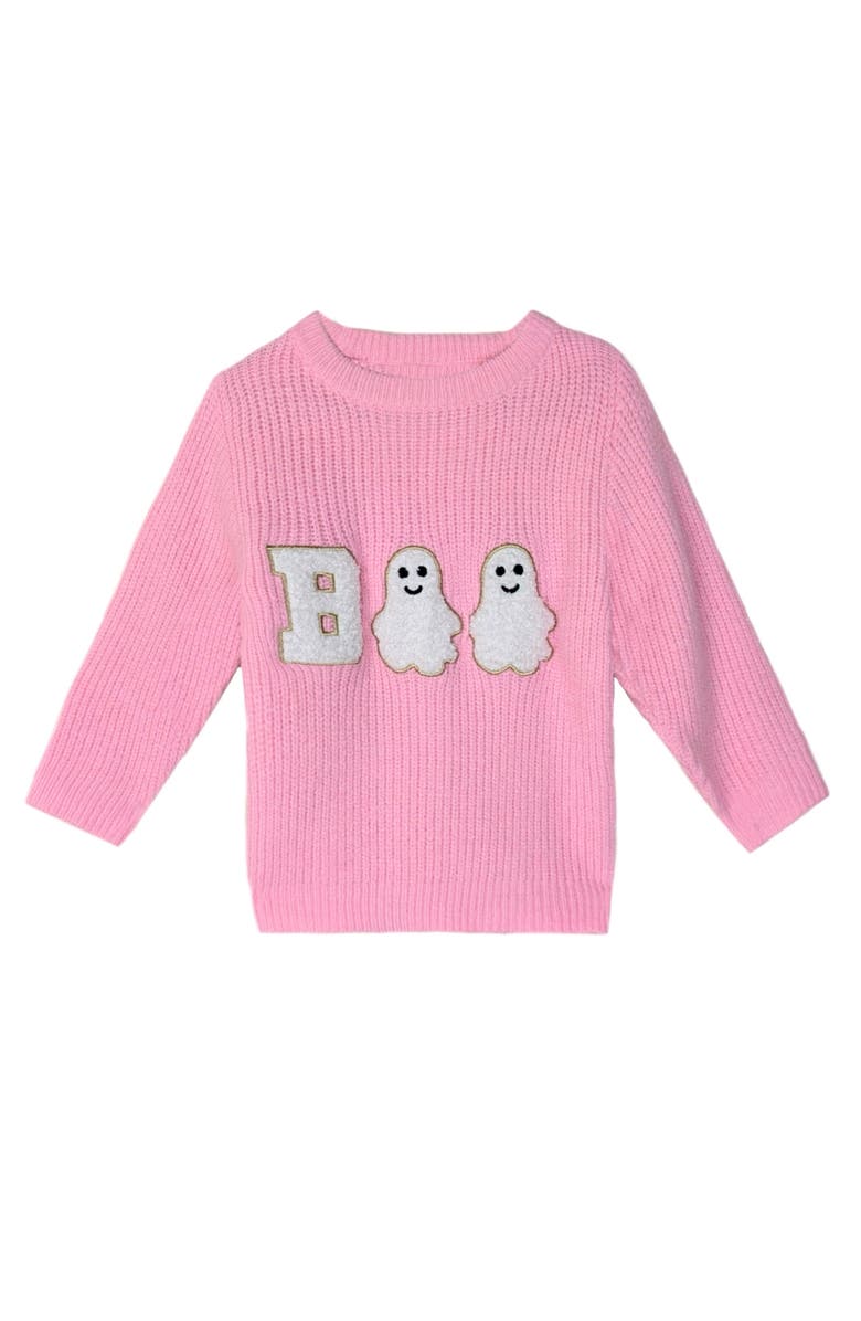Mia Belle Girls Boo Ghost Halloween Sweater, Main, color, Pink