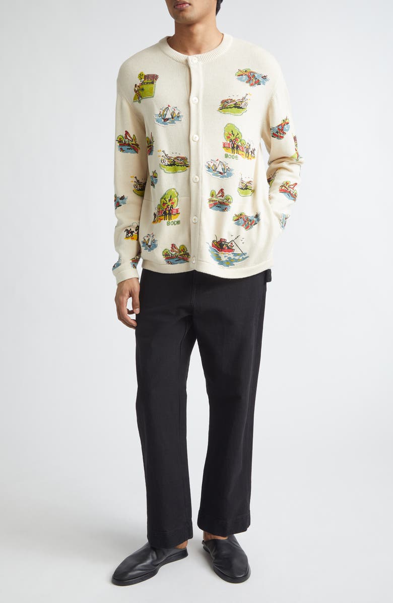 Bode Embroidered Denim Knolly Brook Trousers, Alternate, color, Black