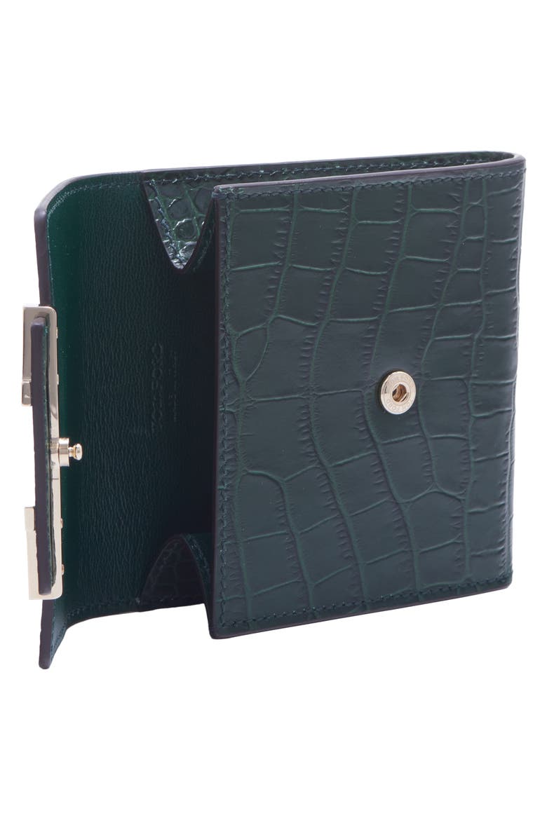 Aube Croc Embossed Leather Flap Card Case, Alternate, color, EMERALD GREEN
