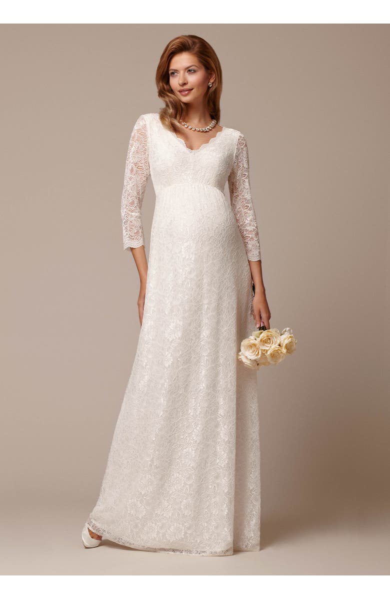 Tiffany Rose Maternity Chloe Lace Maternity Wedding Gown, Alternate, color, Ivory