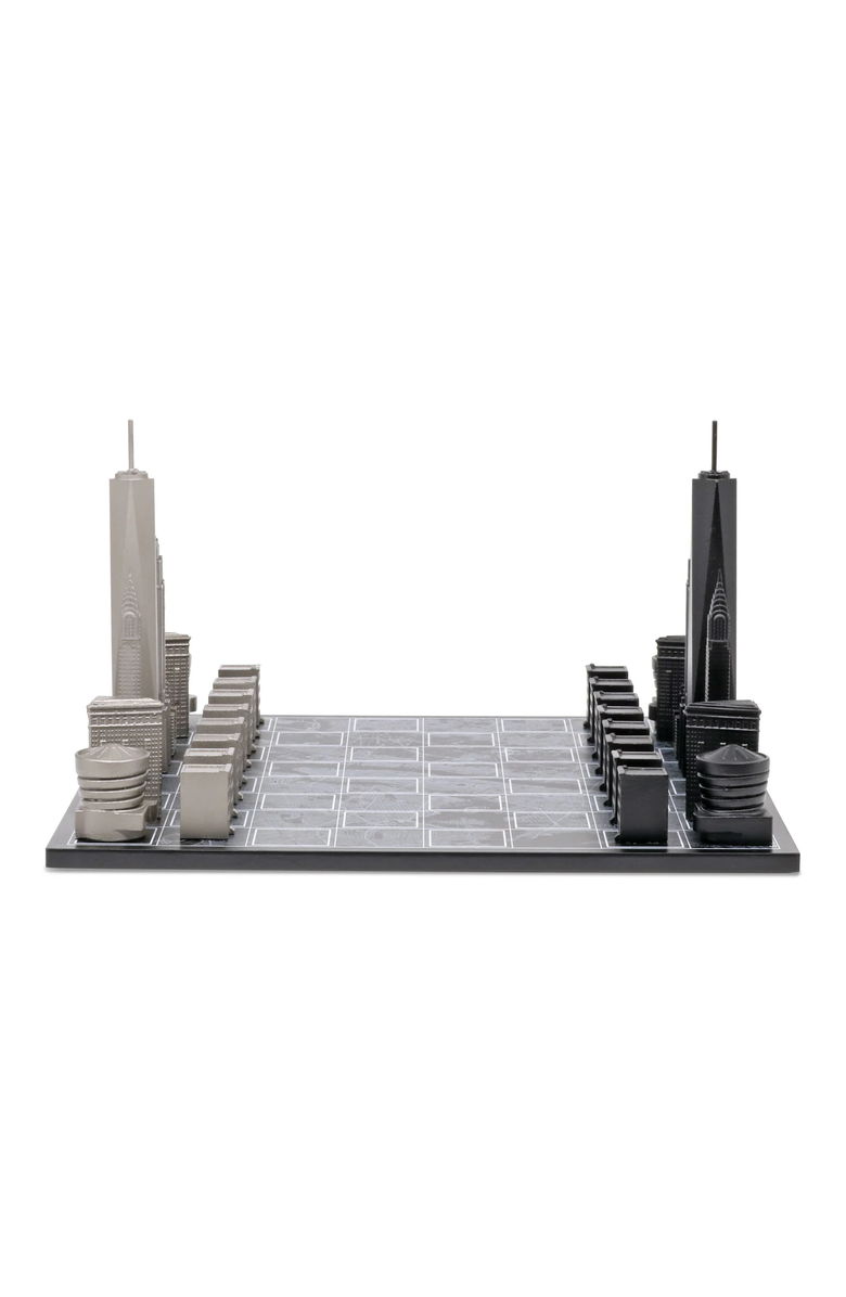 SKYLINE CHESS Chess Set Stainless Steel New York Edition with Wood Map Board, Alternate, color, Black