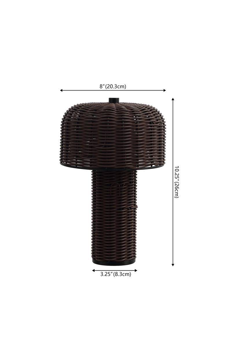 JONATHAN Y 10" Indoor/Outdoor Wicker Rechargeable/Cordless Dimmable LED Table Lamp, Alternate, color, Dark Brown Black