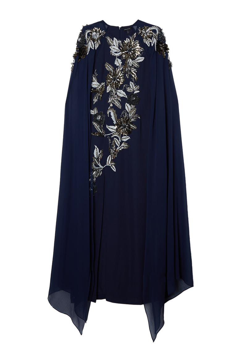 Floral 3D Cape Sleeve Maxi Dress, Alternate, color, Navy
