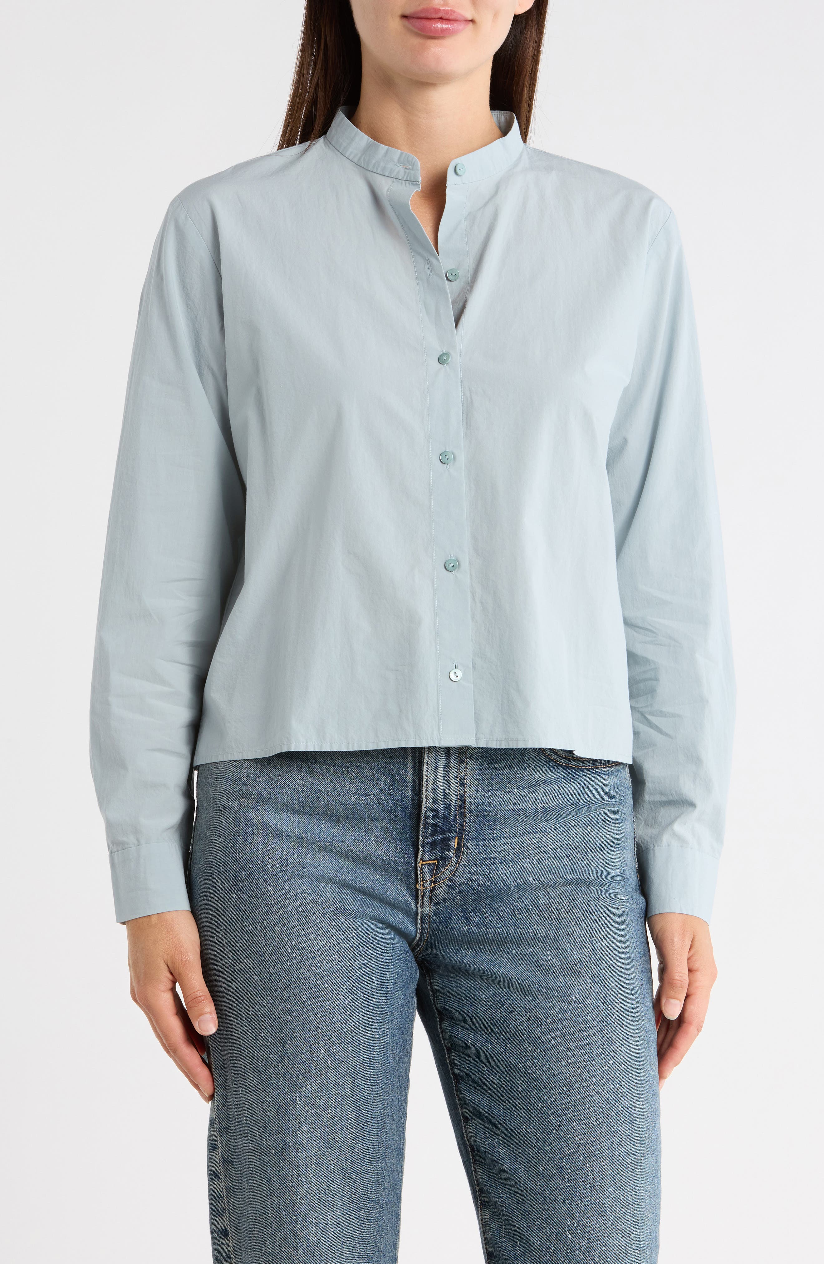 Eileen Fisher Mandarin Collar Button Up Shirt