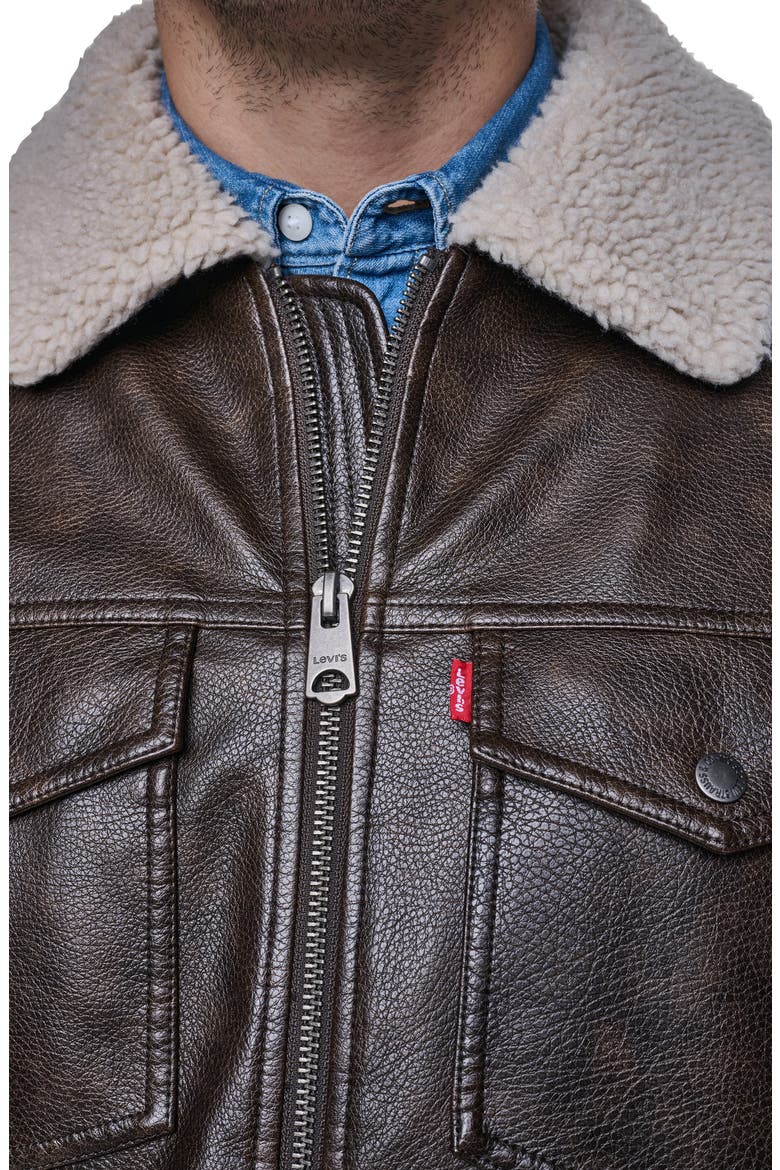 Faux Leather Bomber Jacket, Alternate, color, BROWN