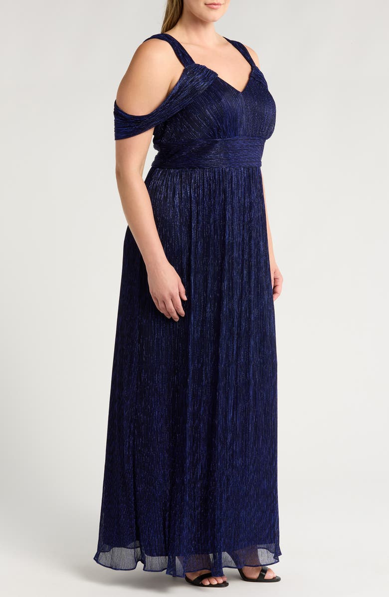 Alex Evenings Metallic Cold Shoulder Gown, Alternate, color, 