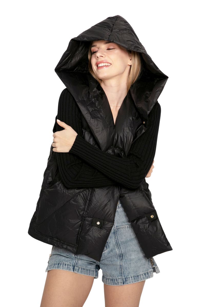 Belle & Bloom Over My Head Hooded Puffer Vest, Alternate, color, Black