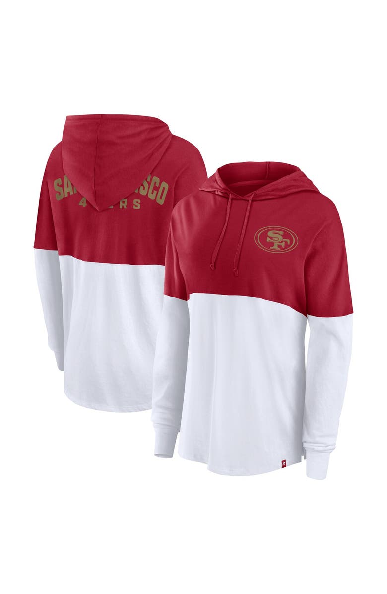 FANATICS Women's Fanatics Scarlet/White San Francisco 49ers Backup Option Long Sleeve Hoodie T-Shirt, Main, color, Scarlet
