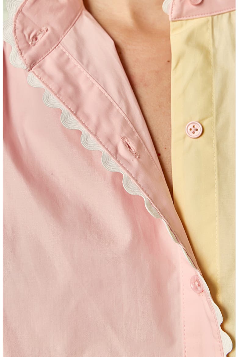 Colorblock Short Sleeve Button-Up Shirt, Alternate, color, PINK MULTI