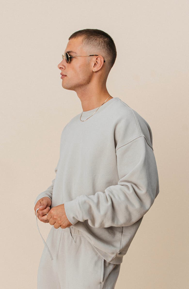 Ocio Men's Organic Cotton Teddy Oversized Crewneck, Alternate, color, Stone