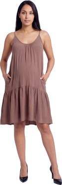 24seven Comfort Apparel Maternity Essential Scoop Neck Spaghetti Strap Pocket A-Line Mini Dress