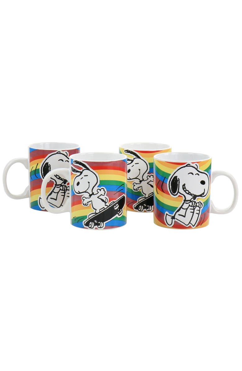 Gibson 70th Anniversary 15oz 4 Piece Stoneware Mug Set in Rainbow, Main, color, White