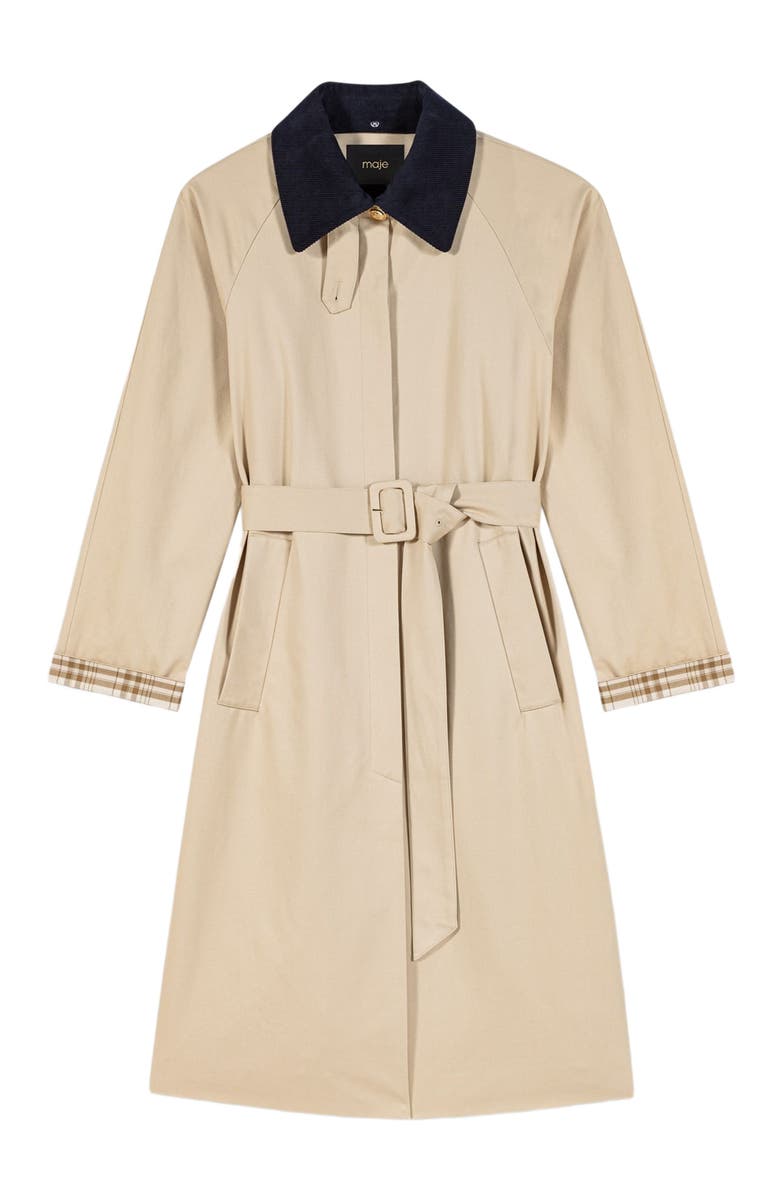 maje Contrast sleeve and collar trench, Alternate, color, Beige