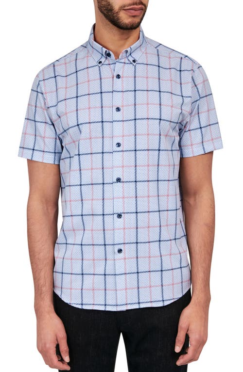 Brooklyn Brigade Gowanus Textured Grid Short Sleeve Shirt In Navy/pink