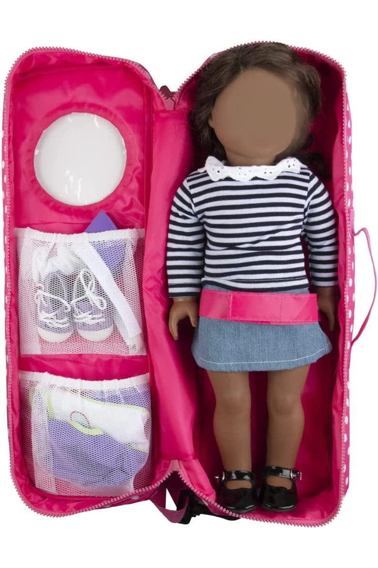 Doll Storage Carrying Case Pink Polka Dot Compatible with 18" Dolls - Organizer Travel Case w Clear Window, Zipper & Strap - Gift for Kids, Alternate, color, Pink