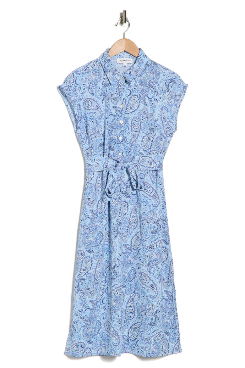 Tie Waist Midi Shirtdress, Alternate, color, LIGHT BLUE PAISLEY