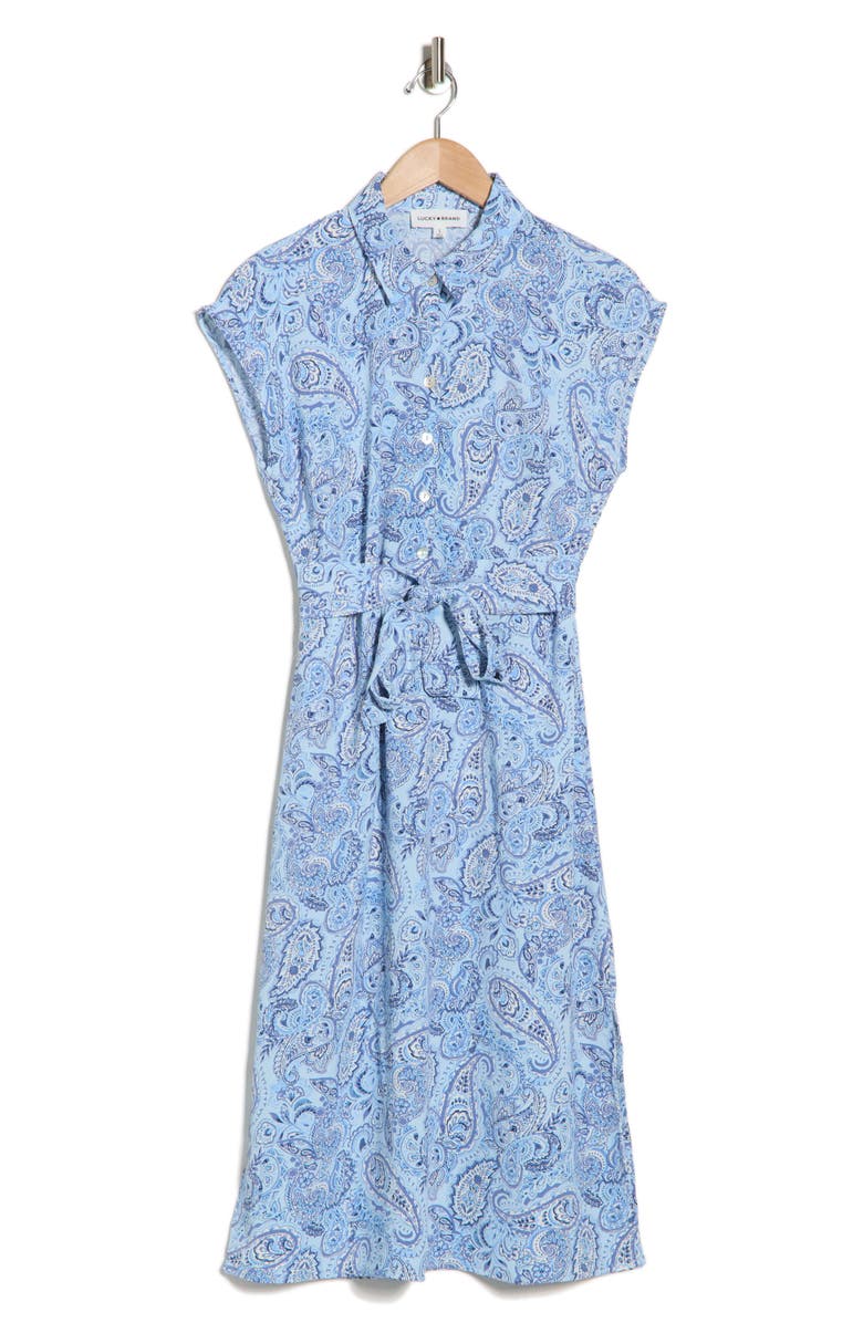 Lucky Brand Tie Waist Midi Shirtdress, Main, color, Light Blue Paisley