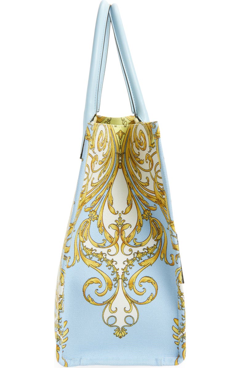 Versace Large La Medusa Print Canvas Tote, Alternate, color, Pastel Blue Gold