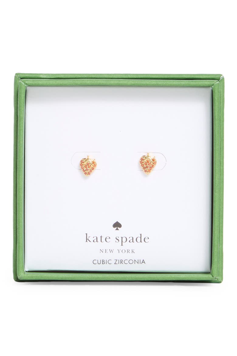 pavè strawberry stud earrings, Main, color, RED/ GOLD