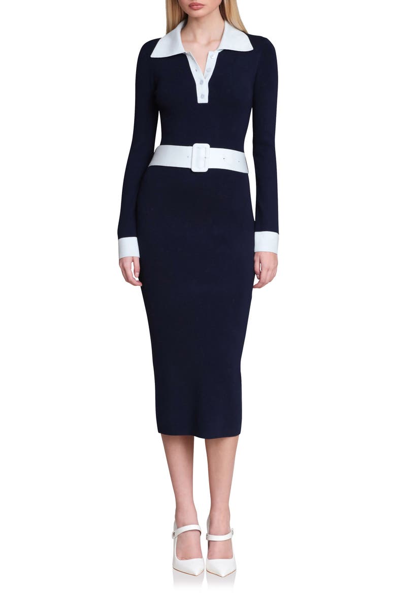 Long Sleeve Polo Dress, Main, color, NAVY COLORBLOCK
