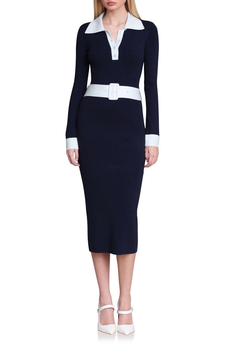 Avec Les Filles Long Sleeve Polo Dress, Main, color, Navy Colorblock
