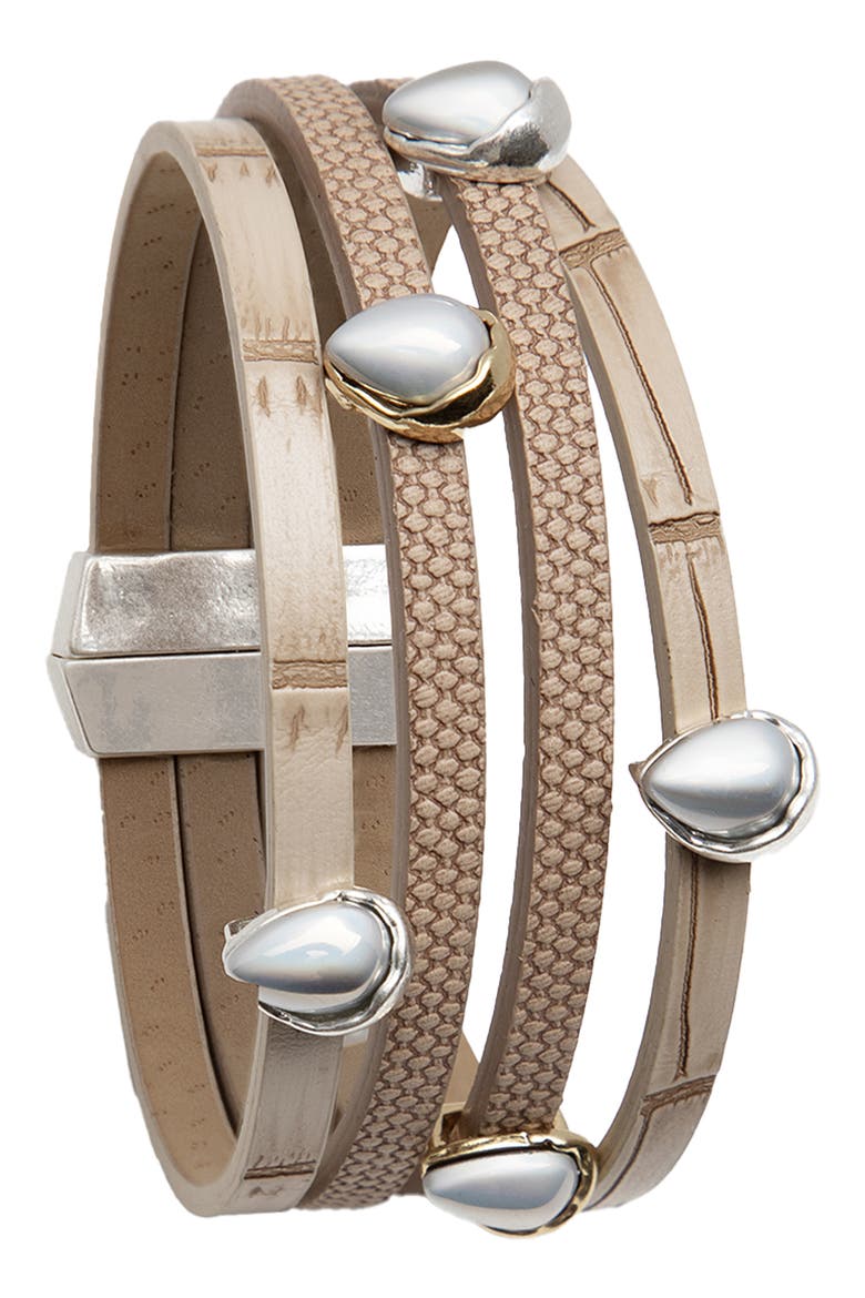 Pear Adornments Leather Bracelet, Main, color, TAUPE