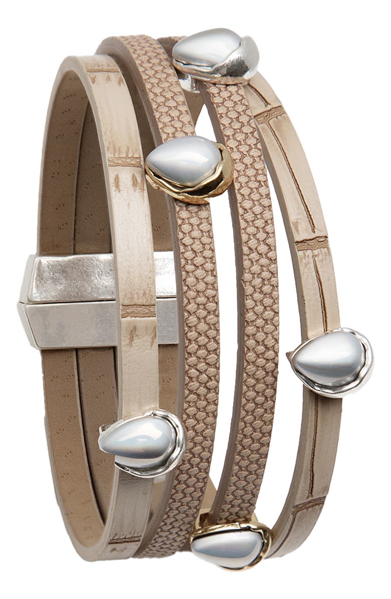 SAACHI Pear Adornments Leather Bracelet, Main, color, Taupe
