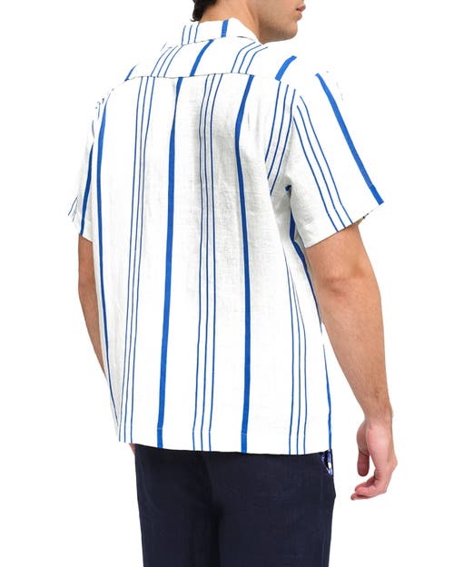 Peninsula Swimwear La Greca Linen Bowling Shirt In Blue