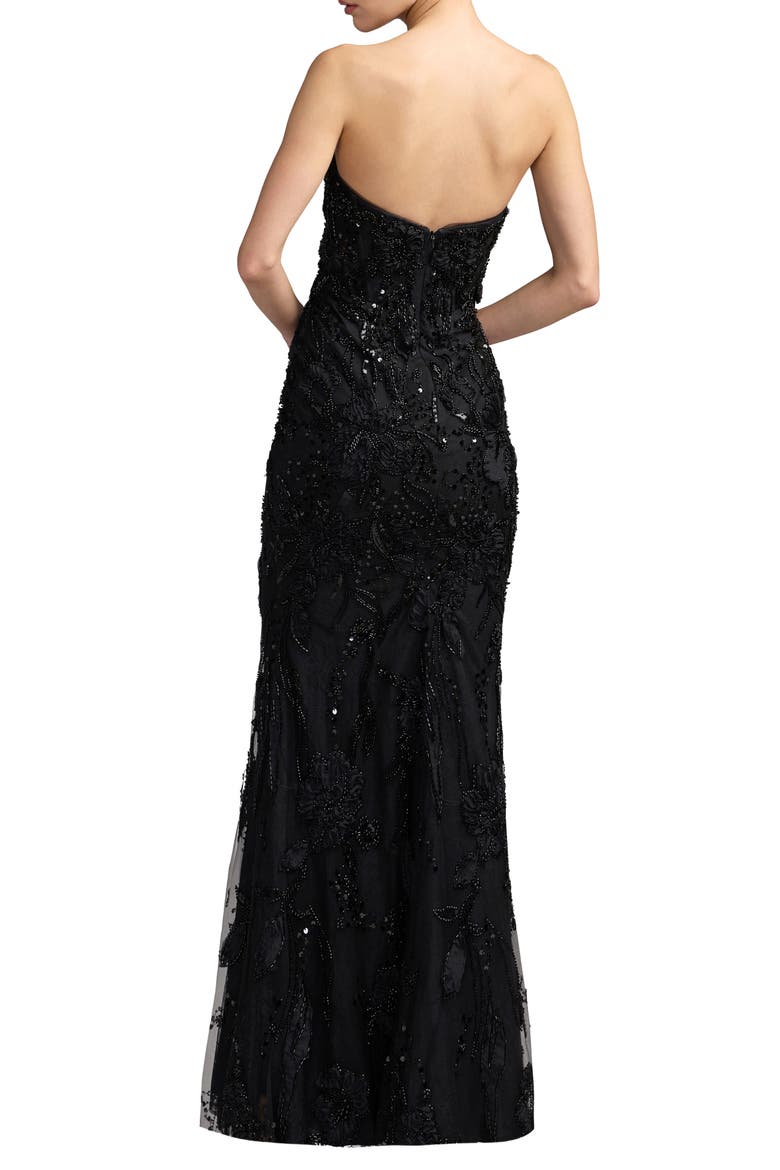 Floral Beaded Mesh Strapless Column Gown, Alternate, color, Black
