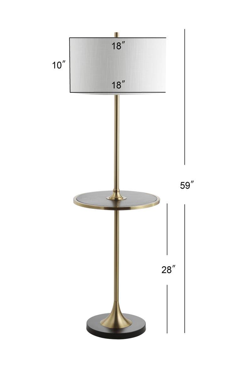 Luce 59" Metal/Wood LED Floor Lamp with Table, Black/Brass, Alternate, color, Black/ Brass Gold