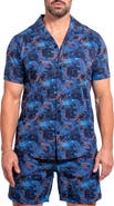 Maceoo Beachdragon Blue Short Sleeve Cotton Button-Up Shirt