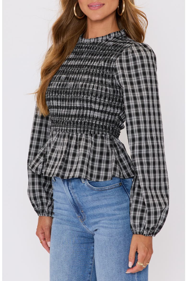 Kaia Plaid Smocked Peplum Top, Alternate, color, NAVY PLAID