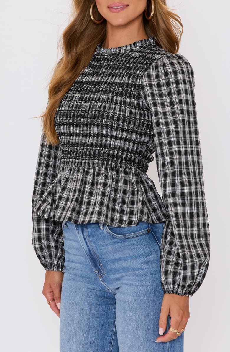 VICI Collection Kaia Plaid Smocked Peplum Top, Alternate, color, Navy Plaid